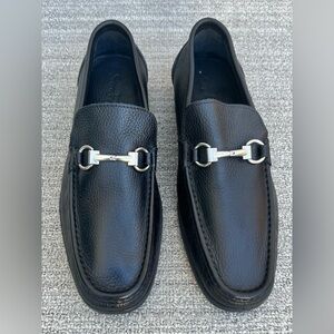 SANDRO MOSCOLONI Sandrino Enrico Horsebit Loafer Black Pebble Leather Men's 10